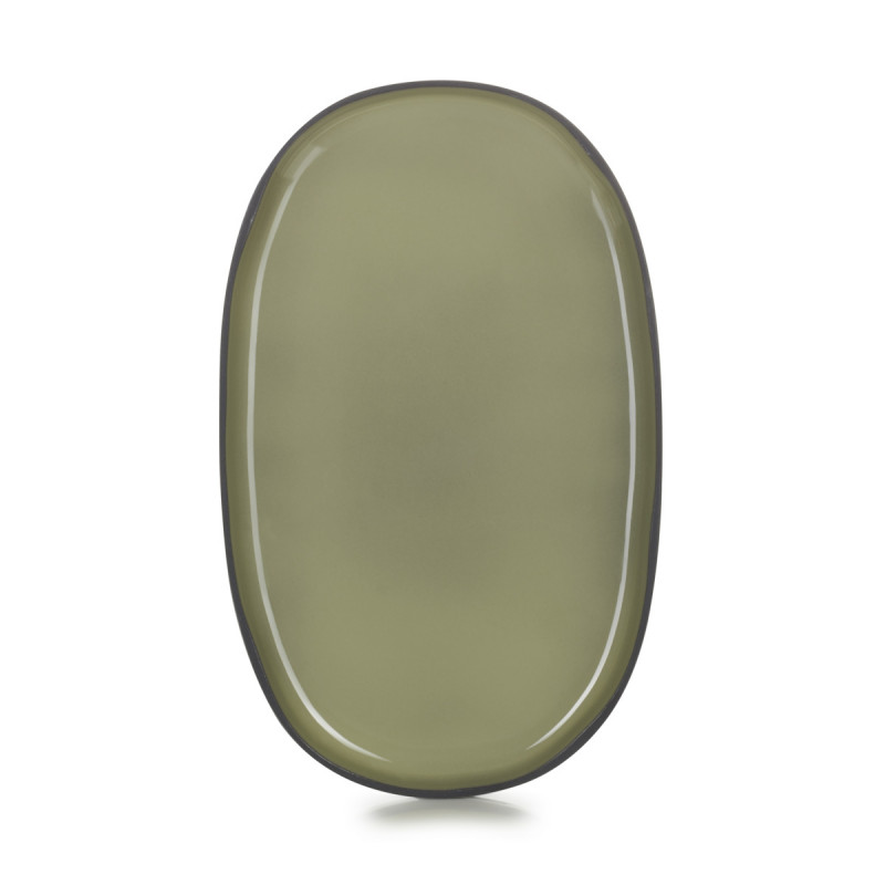 Assiette plate ovale vert porcelaine 35,5x21,8 cm Caractere Revol