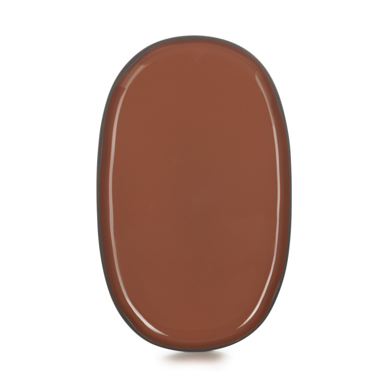 Assiette plate ovale rouge porcelaine 35,5x21,8 cm Caractere Revol