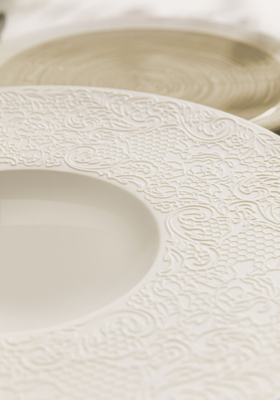 Assiette plate rond blanc porcelaine de limoges Ø 28 cm Collection L Couture Degrenne