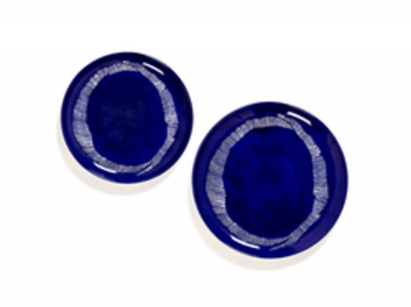 Assiette plate rond lapis lazuli swirl - stripes blancs grès Ø 22,5 cm Feast By Ottolenghi Serax