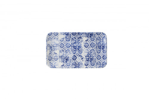 Assiette rectangulaire organique bleu porcelaine vitrifiée 27x16 cm Porto Dudson